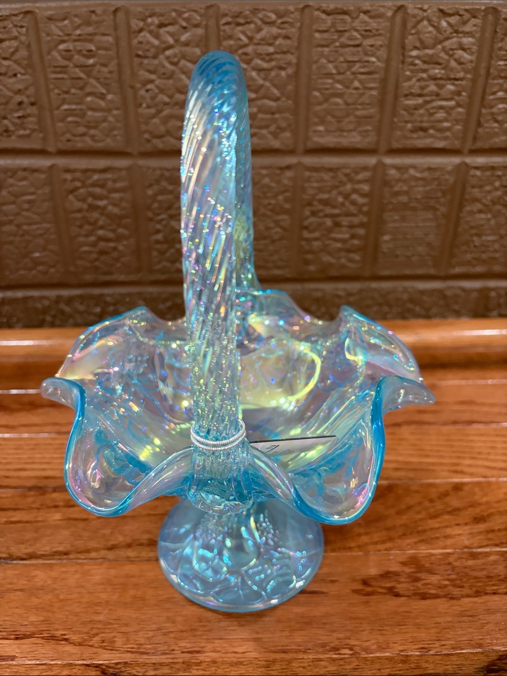 Fenton "Dancing Daisies" Celeste Blue Stretch Basket - Picture 3 of 10